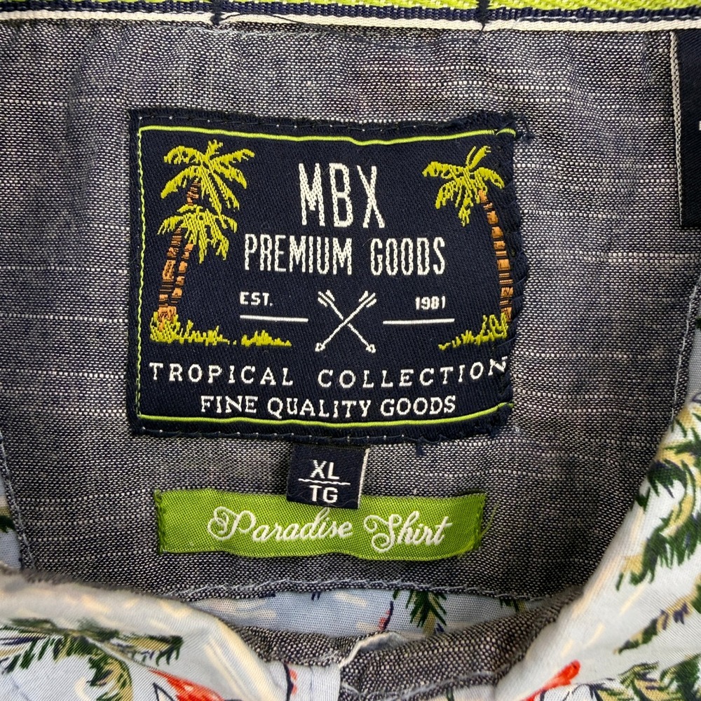 MBX Paradise Shirt Mens XL Blue Flamingo Palm Tree Tropical Aloha Summer Beach - Picture 3 of 4